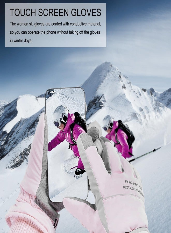 DONBAO Winter Women Ski Gloves, Waterproof Touch Screen Snow Gloves, Warm Windproof Snowboard for Skiing Hiking Cycling (Pink) - Image 5